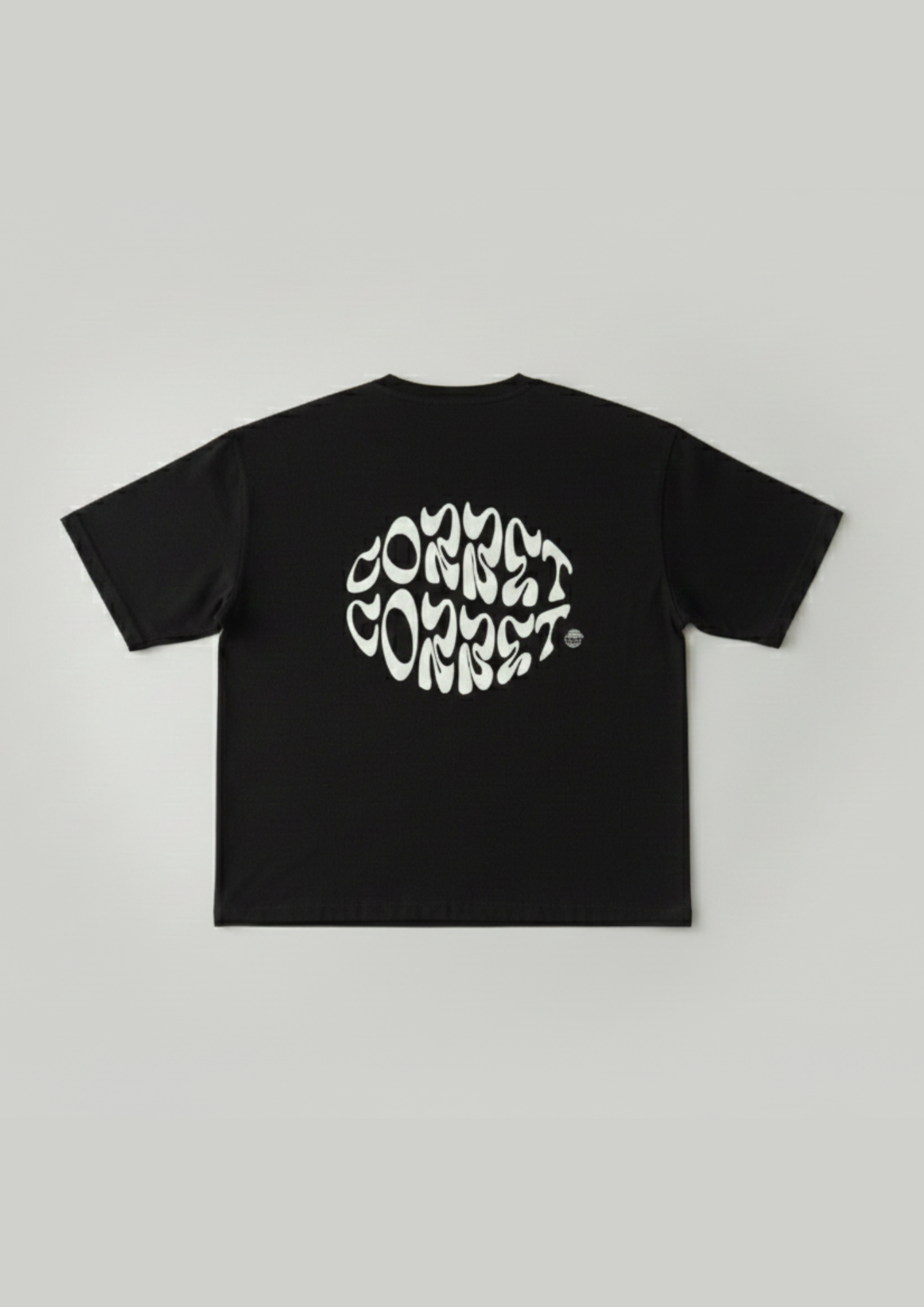 Black t-shirt with white text design on a gray background
